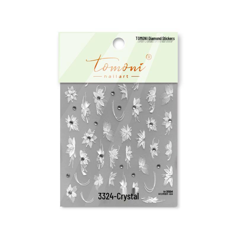 

Наклейки для ногтей Tomoni Iridescent White Snowdrop - Элегантные полупрозрачные цветы с кристальными бриллиантами, тонкие и гибкие наклейки.