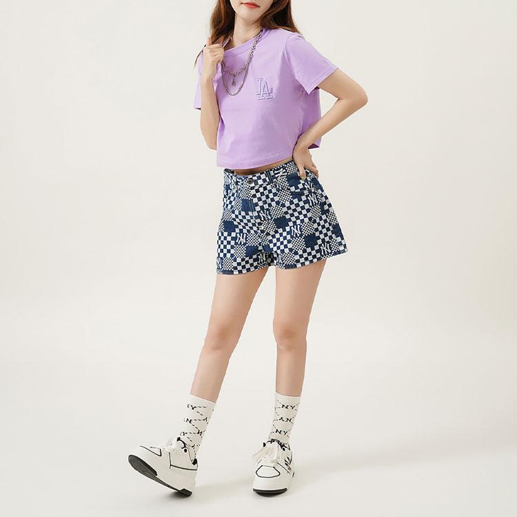 New MLB Set In Sleeve T Shirt Women's Lavender Light Purple 3FTS11023-07LDL