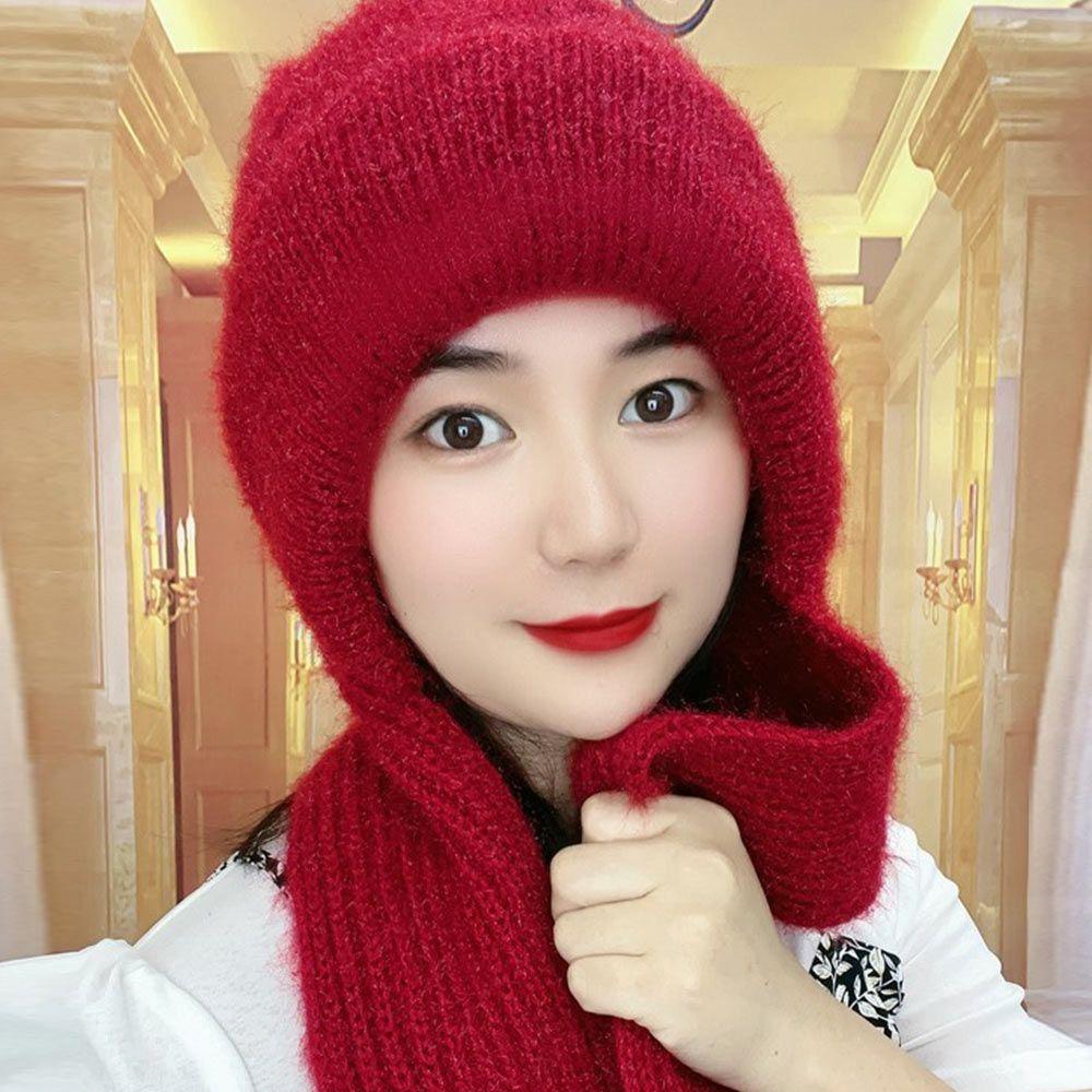Women Windproof Thick Knitted Hat Hat Scarf Set Neck Warmer Beanies Cap