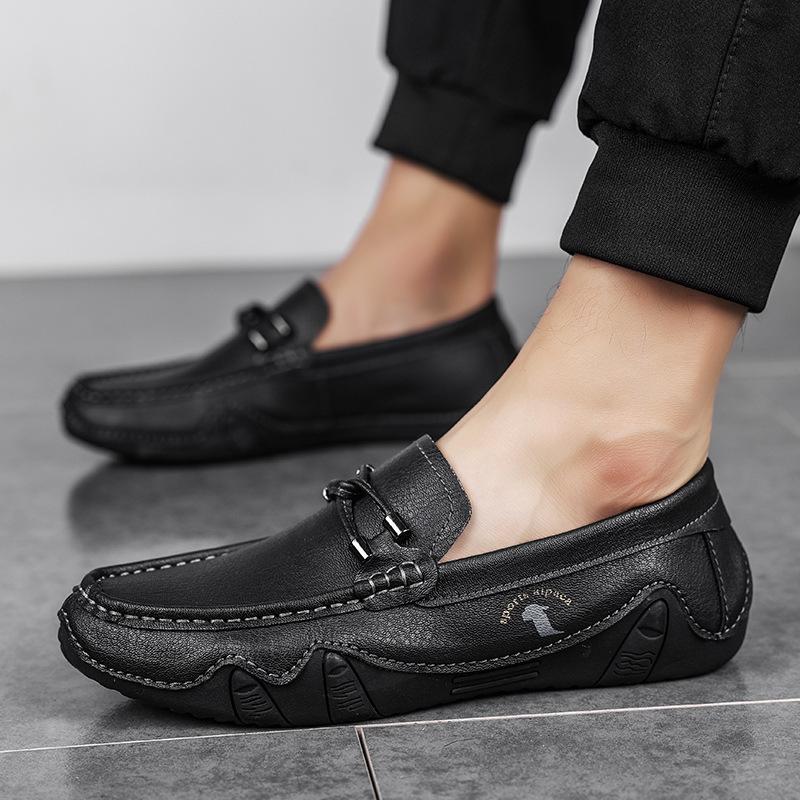 Men's Outdoor Casual Shoes Autumn Retro Foot-fitting Lazy Shoes Low-top Round Head One-pedal Fashionable Men's Leather Shoes