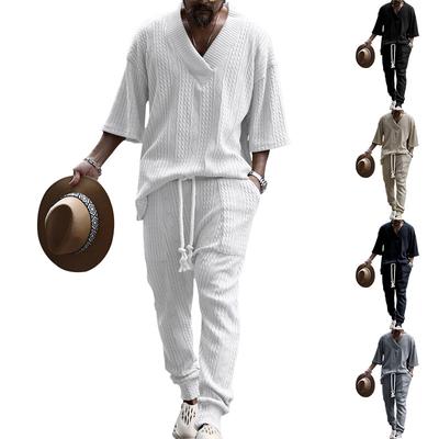 Herren Sommer Casual Strickanzug Lose Kurzarm T-Shirt Hose Männer