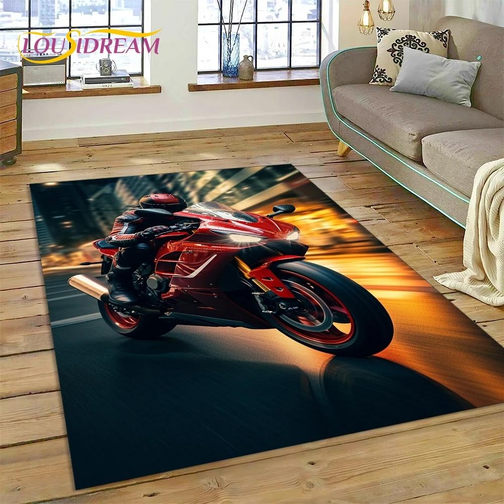 Motocross Modern retro Motorcycle Rug Carpet for Living Room Bedroom Home Decor,Floor Mat Non-slip Decoration for Sofa Doormat