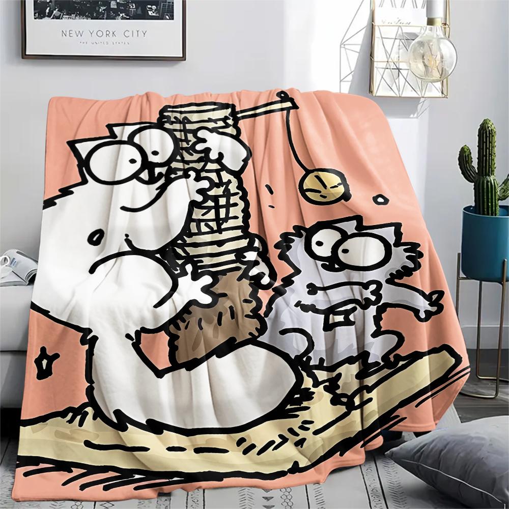1pz Coperta in Flanella con Stampa del Gatto Simon, Alta Qualità per Tutte le Stagioni, Decorazione per la Casa, Calore e Comfort, Perfetta per Regali di Natale