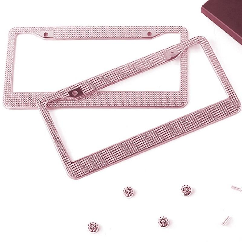 License Plate Holder Stainless Steel License Plate Frame Bling Rhinestone Front Rear License Plate Frame