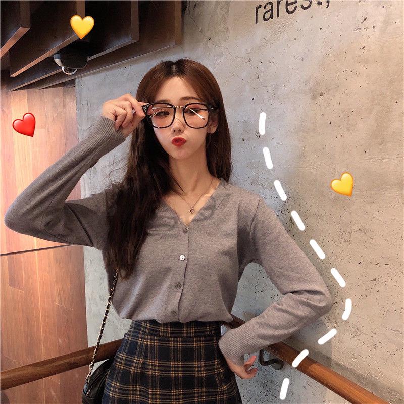 Spring and Autumn Thin Women's Knitwear Short Cardigan Western Style V-Neck Versatile Long Sleeve Top