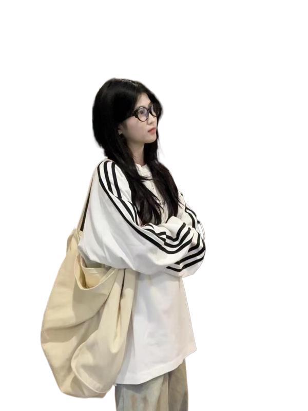 Retro Chic Women's Striped Long-Sleeve Tee - Casual Spring/Autumn Wear