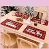 Cozy Christmas Themed Red Black Plaid Table Mat Featuring Happy Holiday Emblems