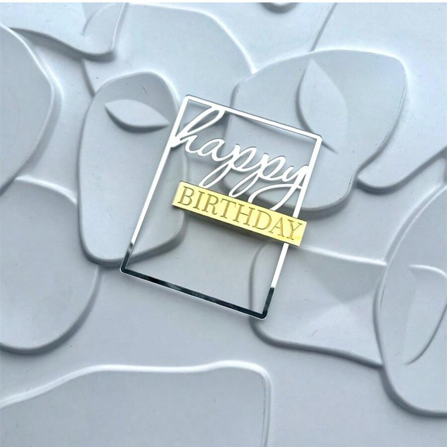 3pcs/1PC Happy Birthday Square Acrylic Cake Topper Gold Silver Rose Gold Birthday Party Cake Decoration Accessories