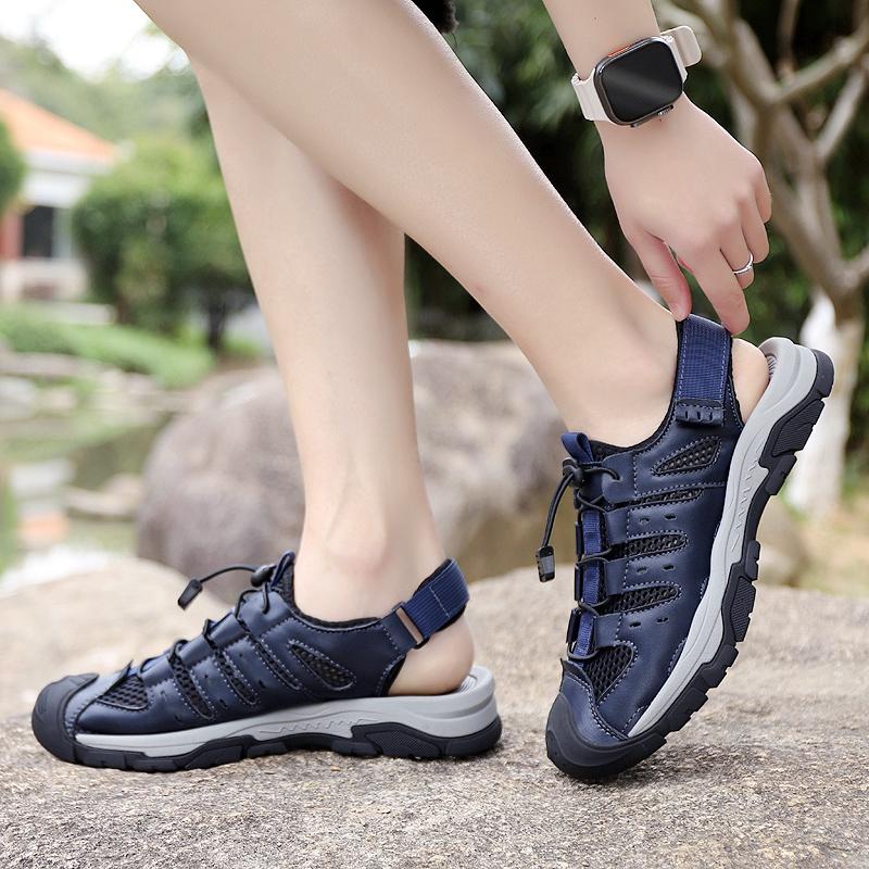 Sommer Herresandaler Ekte Lær Herre Fritidssko Utendørs Herre Lærsandaler for Menn Strandsko Romerske herresko