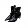 Patent Leather High-heeled Short Boots Women's 2025 Autumn and Winter New Thick Heel Thin Boots Pointed British Style Medium Tube Thin Martin Boots