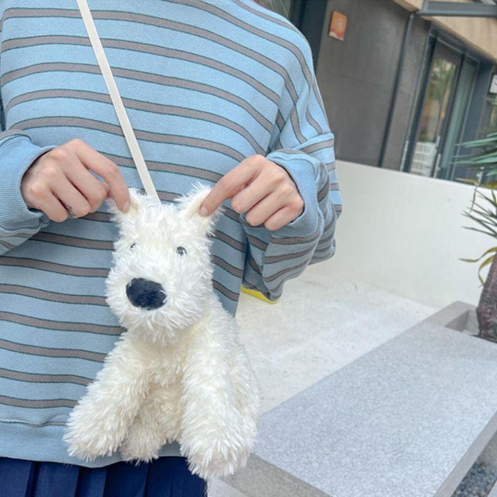 Plysjhund Myk Lekeveske Furry Valp West Highland Dukkeveske Kreativ Hund Kosedukke