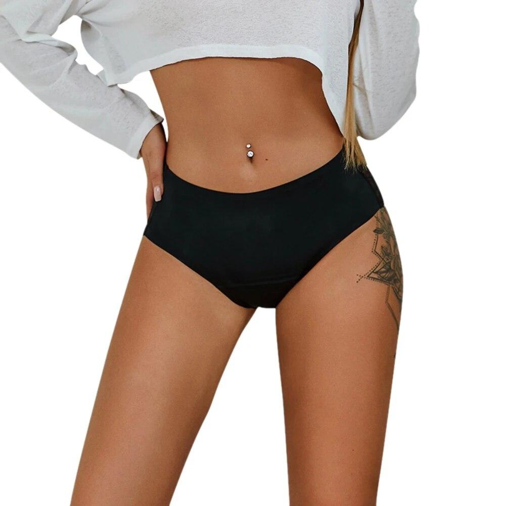 Quatro camadas de roupa íntima menstrual à prova de vazamento para mulheres, calcinha pós-parto com bordado floral de renda macia, calcinha menstrual respirável