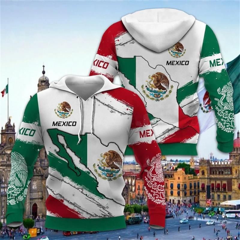 Mexiko-Flagge 3D-Druck Herren-Kapuzenpullover, Unisex-Kleidung, übergroß, mit Kapuze für Herren, Frühling, Herbst, Langarm-Pullover, lässiges Sweatshirt