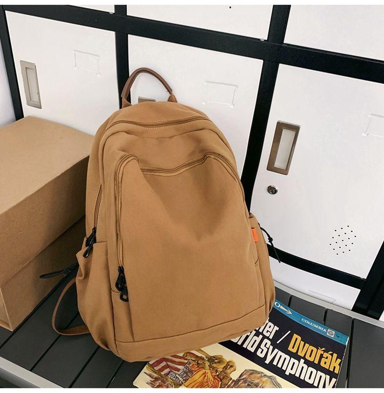 Schoolbag New Korean Version Solid Color Backpack Versatile Large Capacity Schoolbag Female College Student Leisure Travel Outdoor Backpack Men and 