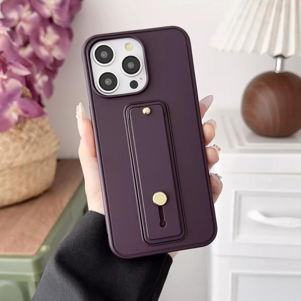 Solid Color Wristband Suitable for Apple 16 ProMax Mobile Phone Case Bracket IPhone 15 Simple All Inclusive Anti Fall Protection