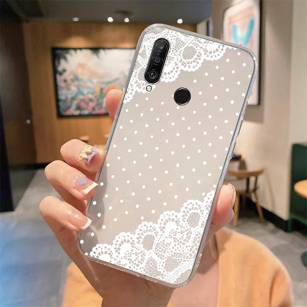 Flower Romantic Lace Pattern Phone Case For Huawei P30 P20 Lite Mate 20 Y6 Y7 P Smart 2019 Honor 20 50 Clear Transparent Cover