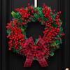 15 Inch Christmas Wreath for Front Door Artificial Greenery Wreath with Red Berries And Buffalo Plaid Bow for Holiday Indoor Outdoor Wall Farmhouse