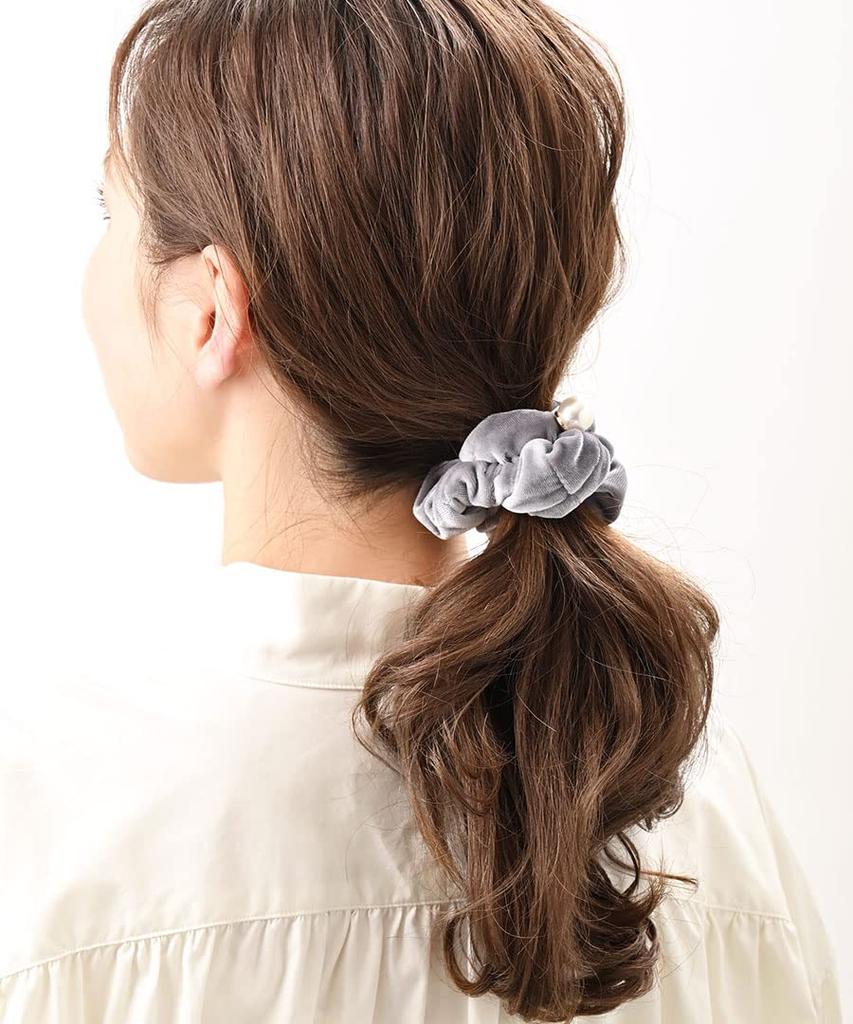 VINGTAINE Velvet with Stone and Pearl Simple and Elegant Hair Perfect for Adult Casual Scrunchie, Design, Accessory, Wear, Gift, HS-177-GY