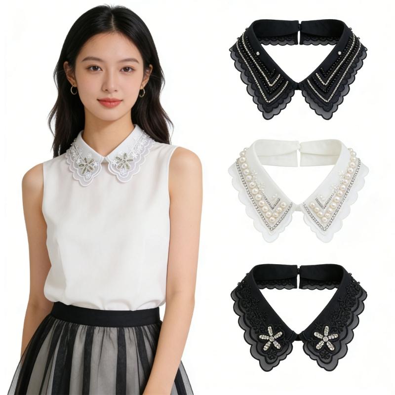 Jeweled Rhinestones False Collar Beaded Lace Spread Lapel Graceful Art Collar Sweet Shawl False Decorative Shawl