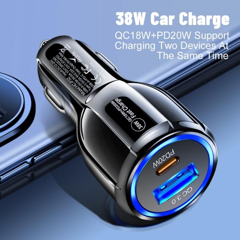 2 in 1 USB Car Charger Adapter Multiple USB Splitter with QC3.0 PD20W Fast Car Charger for Mobile Phone Laptop Car