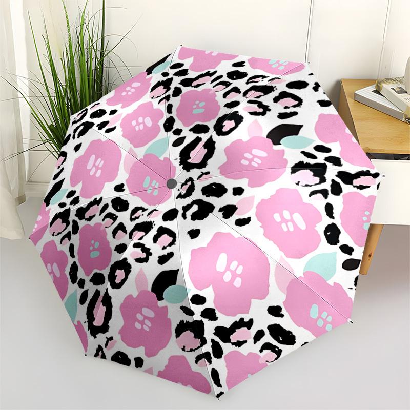 

1pc Cheetah Floral Automatic Umbrella | Portable Foldable 8-Rib Manual Open, Cute Birthday & Holiday Gift for Outdoor yy260107107