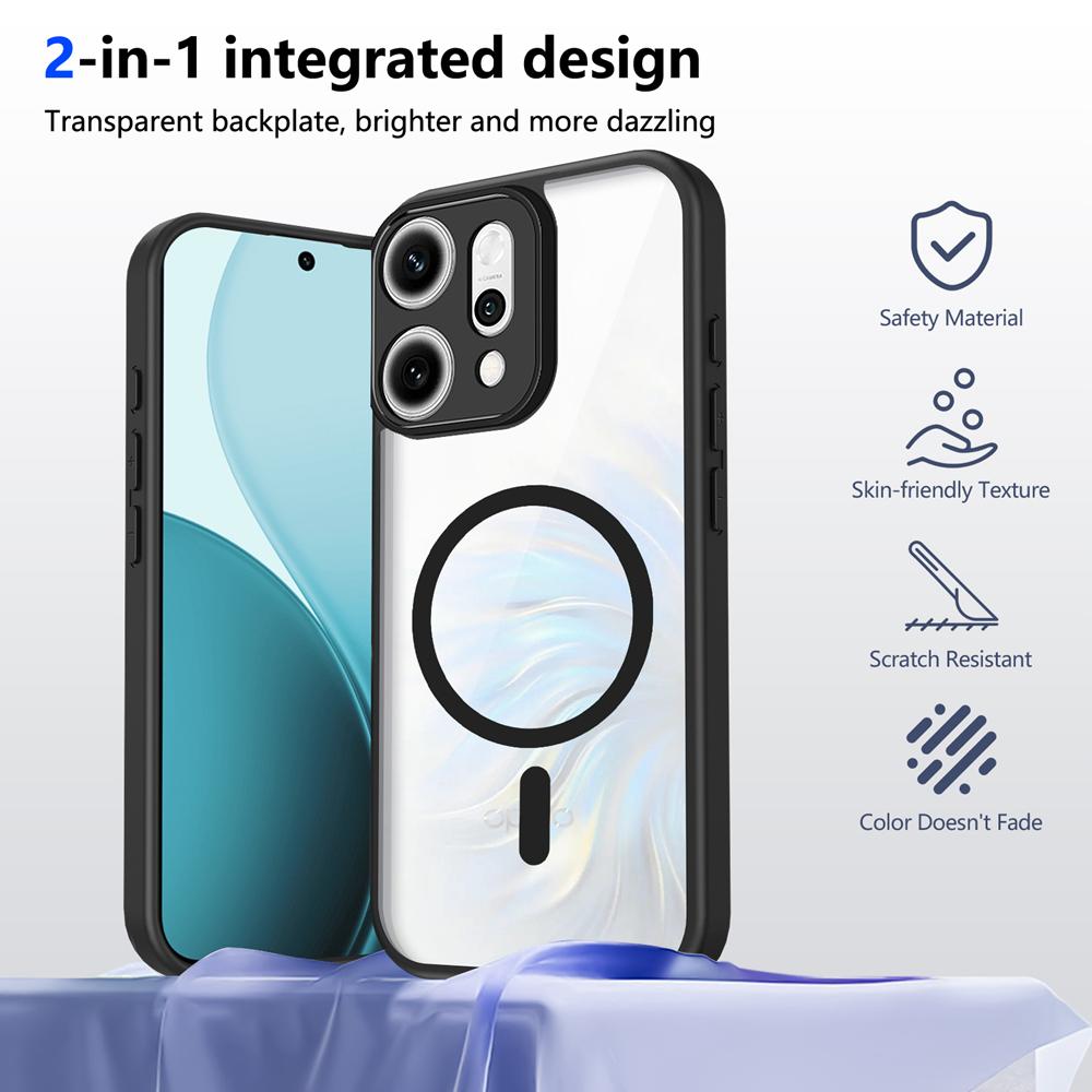 KEYSION Transparent Magnetic Phone Case for OPPO Reno14 Pro 5G Silicone+PC HD Clear Shockproof Back Cover for OPPO Reno14 F 5G