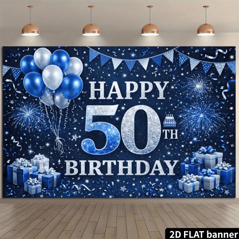 2D-ebene blau-silberne Kulisse für die Feier zum 50. Geburtstag, aus Polyester, für Familientreffen