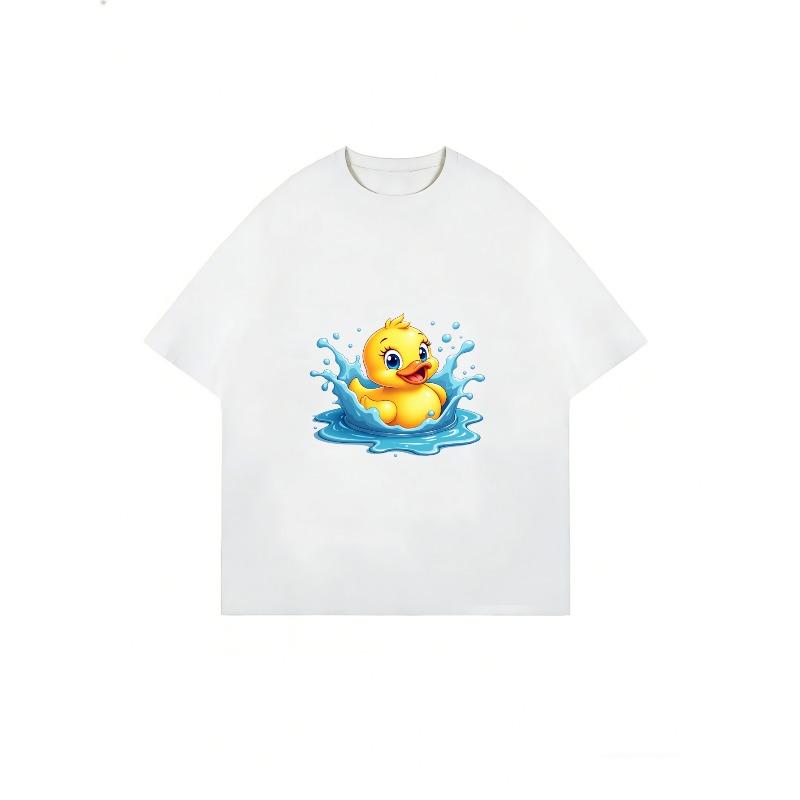Camiseta de Pato Fofo Branca Desenho Animado Pato Amarelo com Design de Salpicos de Água Para Uso Casual Roupa de Verão Moda Feminina Top