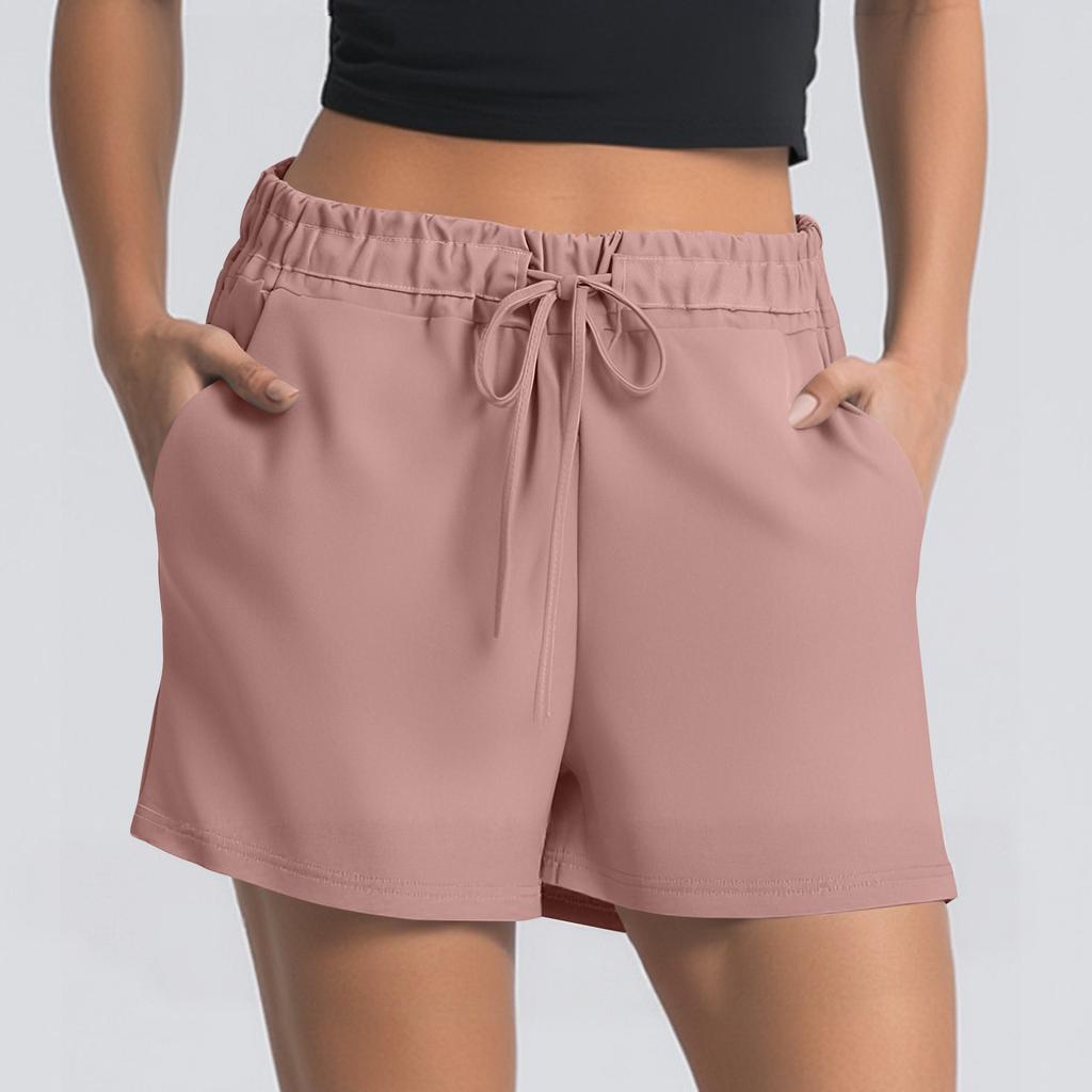 Damen Sommer Kordelzug Sportshorts Hohe Taille Lässige Shorts mit Taschen
