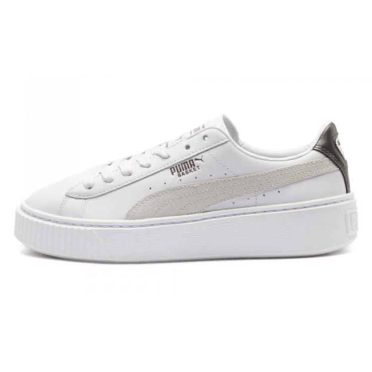 Puma Basket Platform Low Top Casual Skate Shoes Unisex White Women's (Unisex) Skate Shoes 367850 01