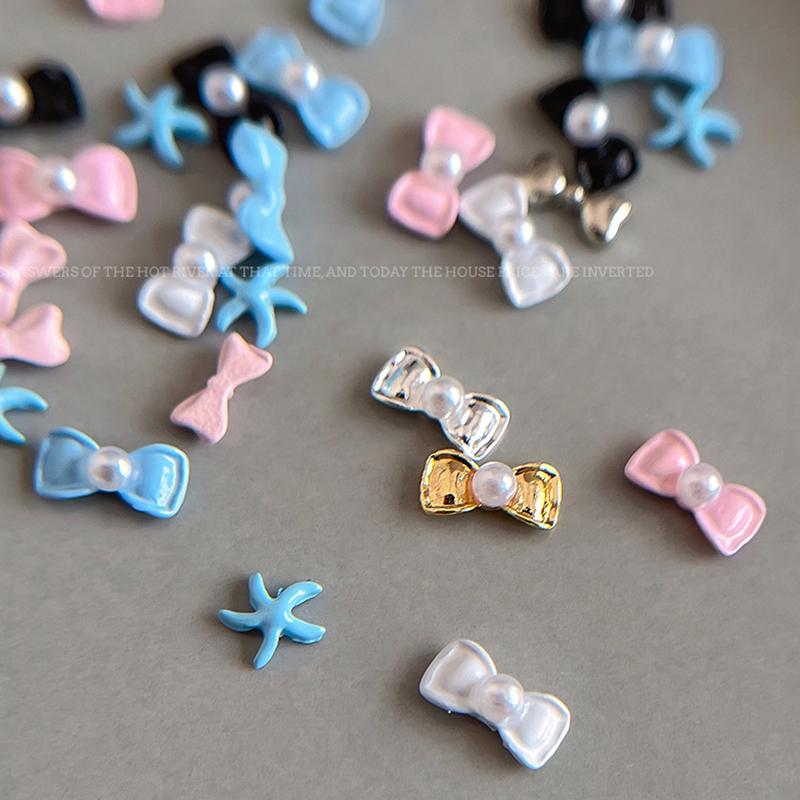 5 Stück 3D Schleifen Krawatte Nagelkunst Charms, Luxus 3D Legierung Schleifen Strasssteine, Nageldekoration Zubehör