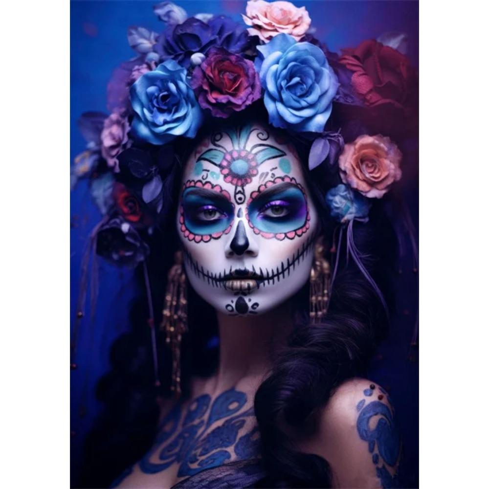 Festive and Mysterious Mexican Girl Day of Dead Gothic Sugar Skulls Canvas Painting Posters Prints Wall Art Picture Home Decor