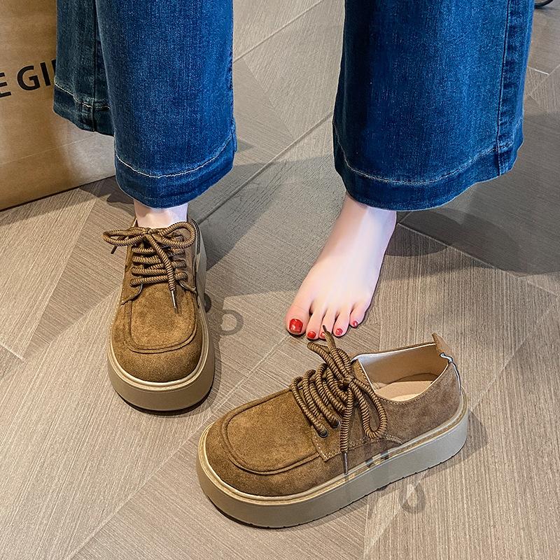 2025 spring and autumn new literary style retro explosion loafers lace-up round head casual versatile flat shoes