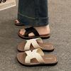 Retro style casual flat-bottomed slippers women's beach non-slip sandals women's summer wear new cross-strapped slippers