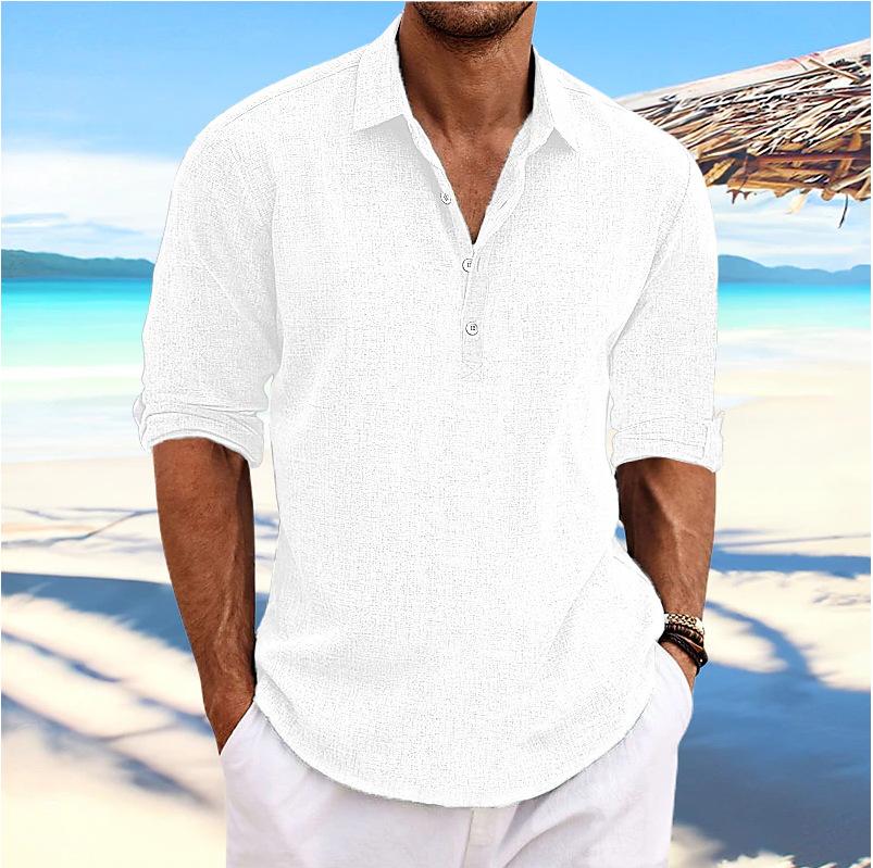 Men's Cotton Linen Shirts Long Sleeve Button Up Shirt Casual Summer Loose Fit Home Style Shirts