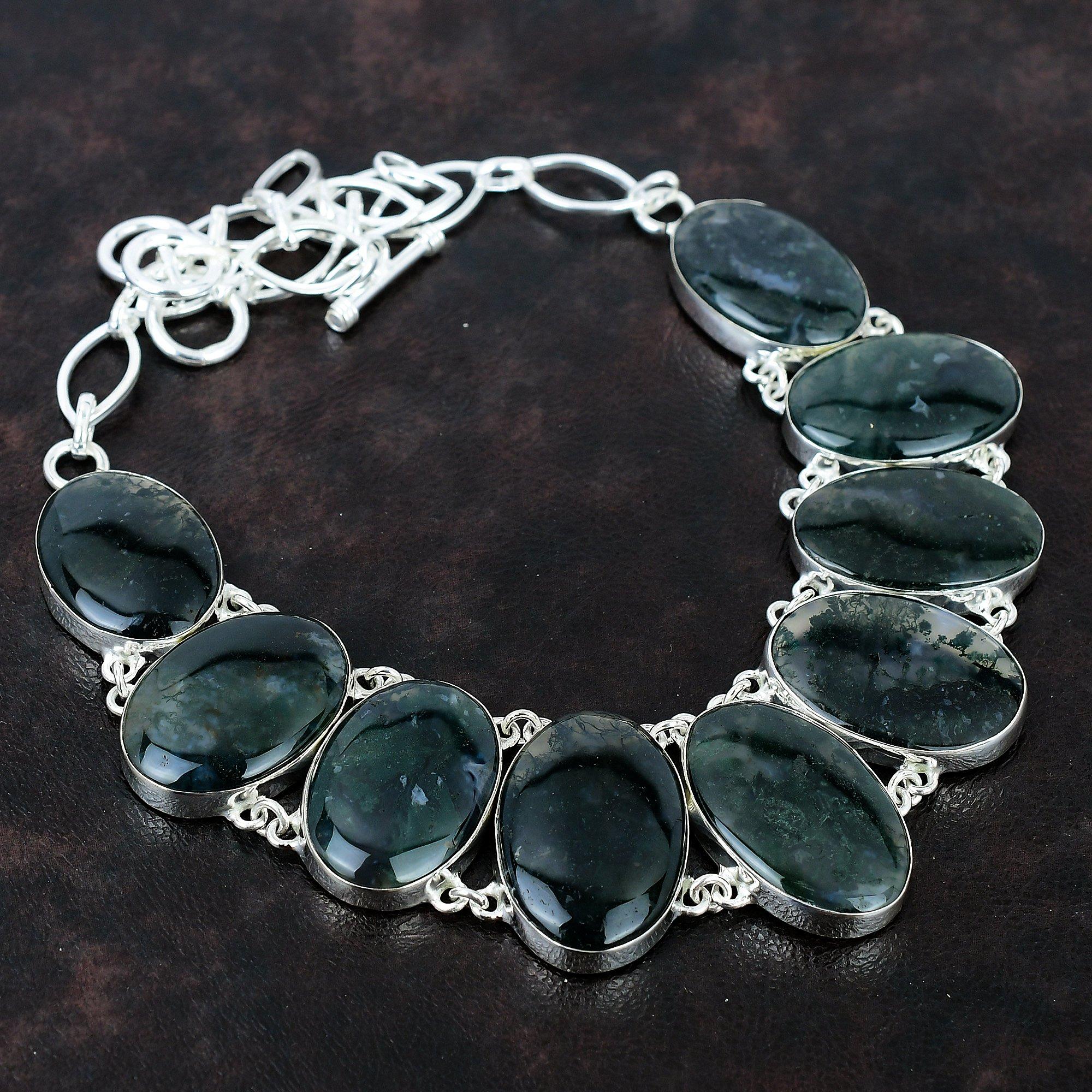 

Ожерелье из мохового агата Изысканное ожерелье из драгоценных камней Ожерелье из стерлингового серебра 925 пробы Регулируемая цепочка Ожерелье Ювелирные изделия из мохового агата ручной работы Свадебный подарок Adjustable