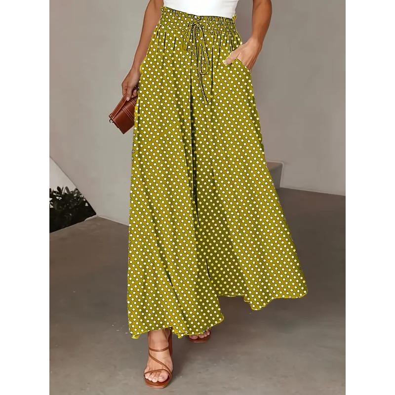 

Летние свободные и элегантные универсальные длинные брюки с узором в горошек, шнуровкой и эластичной талией L лимонно-желтый