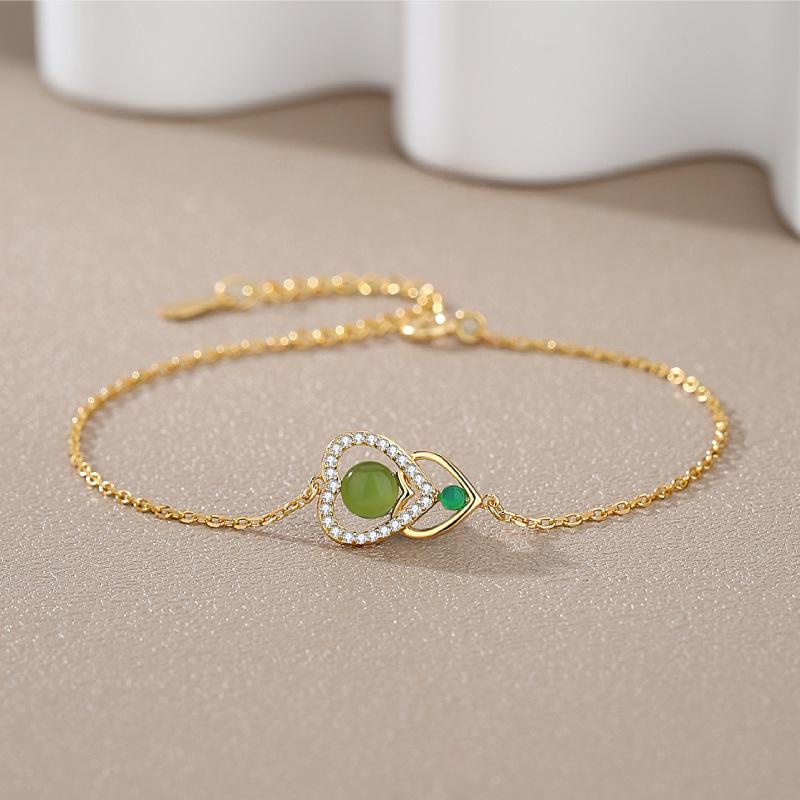 Bao Yi Long S925 Silver & Hetian Jasper Heart Bracelet - Women's Ethnic Style, Versatile Hand Jewelry