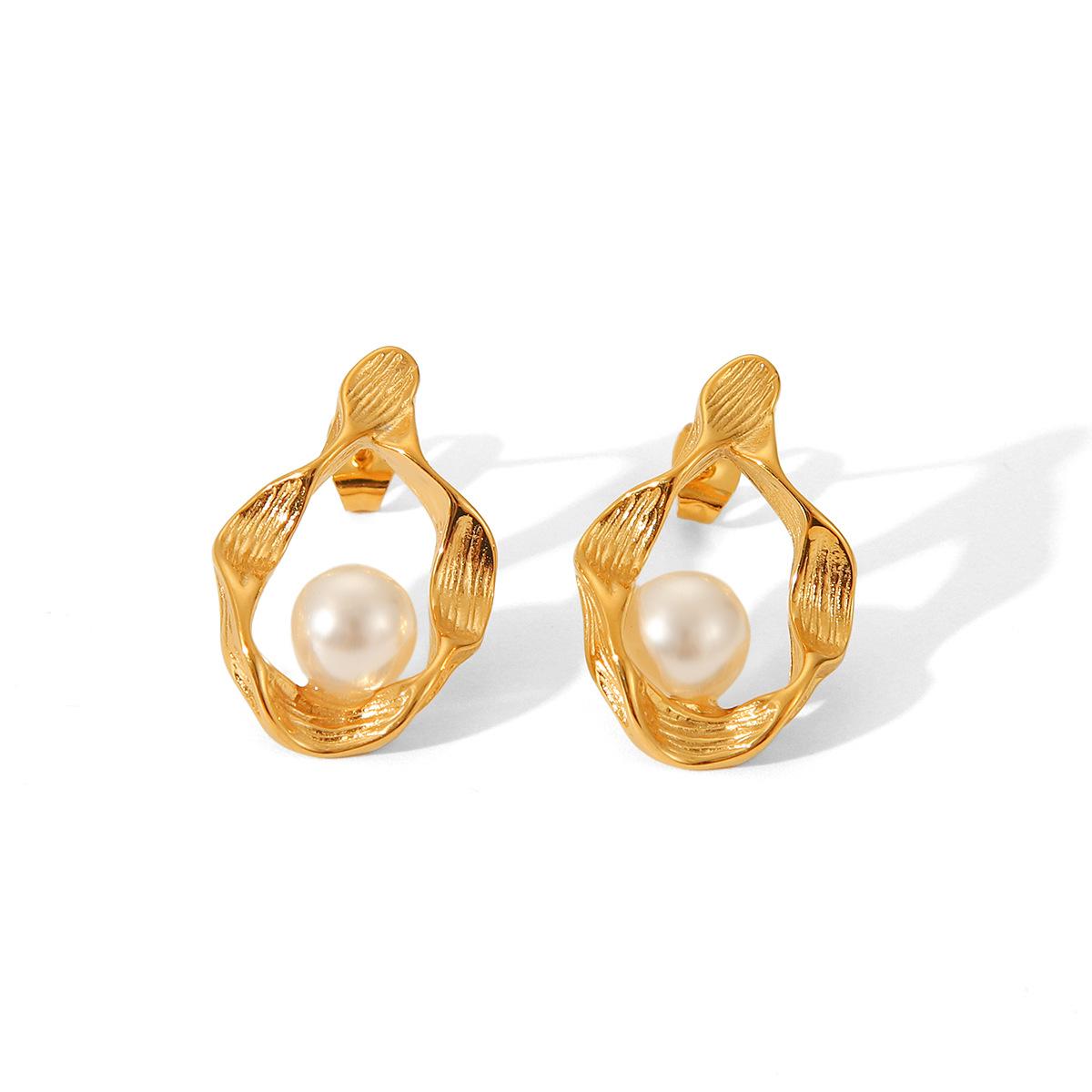 

18k Gold Plated Stainless Steel Earrings for Women, Irregular Pearl, Elegant High-end Ear Jewelry, Unique Trendy Style