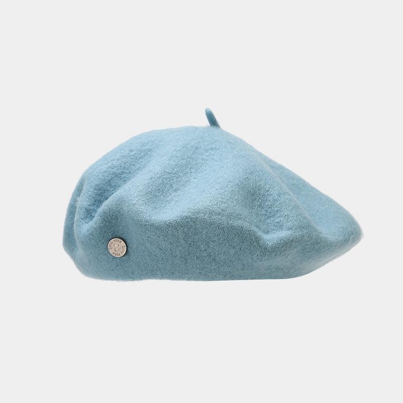 Ins Metal Standard Beret Autumn and Winter Retro Temperament Literary Painter Hat Showing Face Small Woolen Bud Hat Female