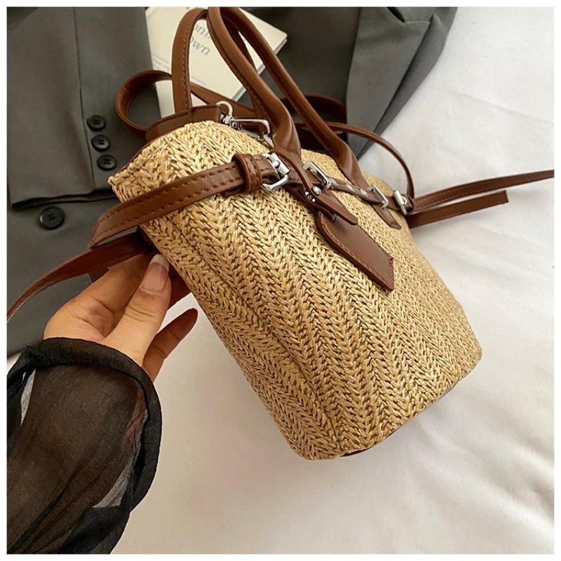 Summer hand-held woven pattern bag women's new fashion vegetable basket bag large capacity simple messenger bag