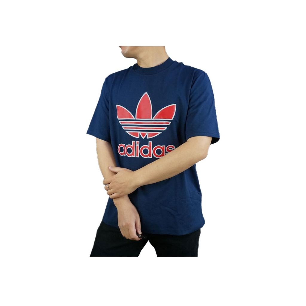 Adidas Originals Trefoil Letter Logo Print Crew Neck Stretch Short Sleeve T-Shirt Men Tops Dark-Blue EC3681