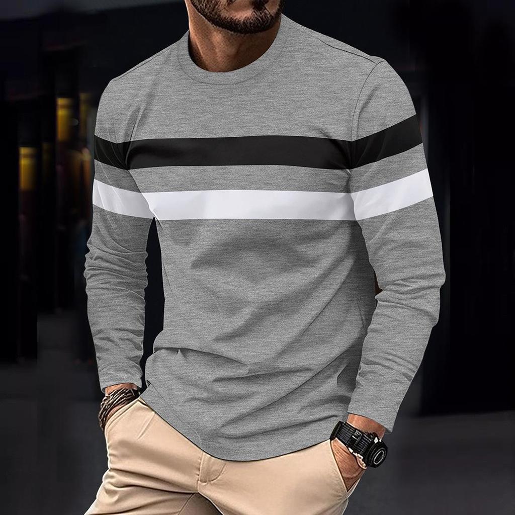 Men's Color Block Casual Round Neck Long Sleeve Sports T-shirt