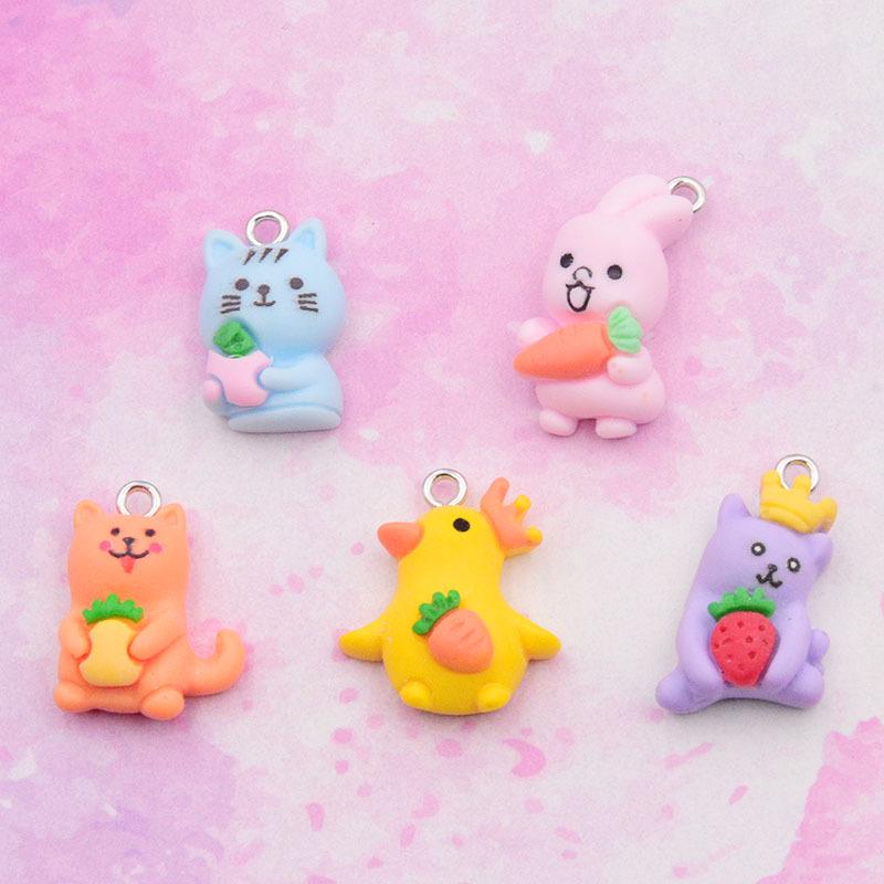 Resin Cartoon Duck, Cat & Strawberry Earrings/Keychain Pendant Jewelry Accessories