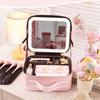Travel Makeup Bag with Large Lighted Mirror Partitionable Cosmetic Bag Professional Cosmetic Artist Organizer, Waterproof Porta