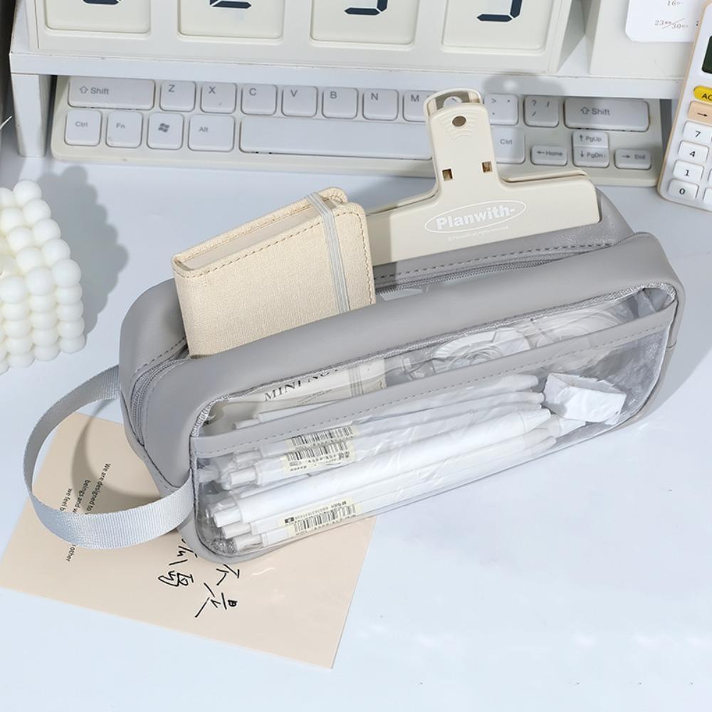 New Transparent Pen Bag Handheld Multi-functional Stationery Bag Large Capacity Pen Pouch Back To School