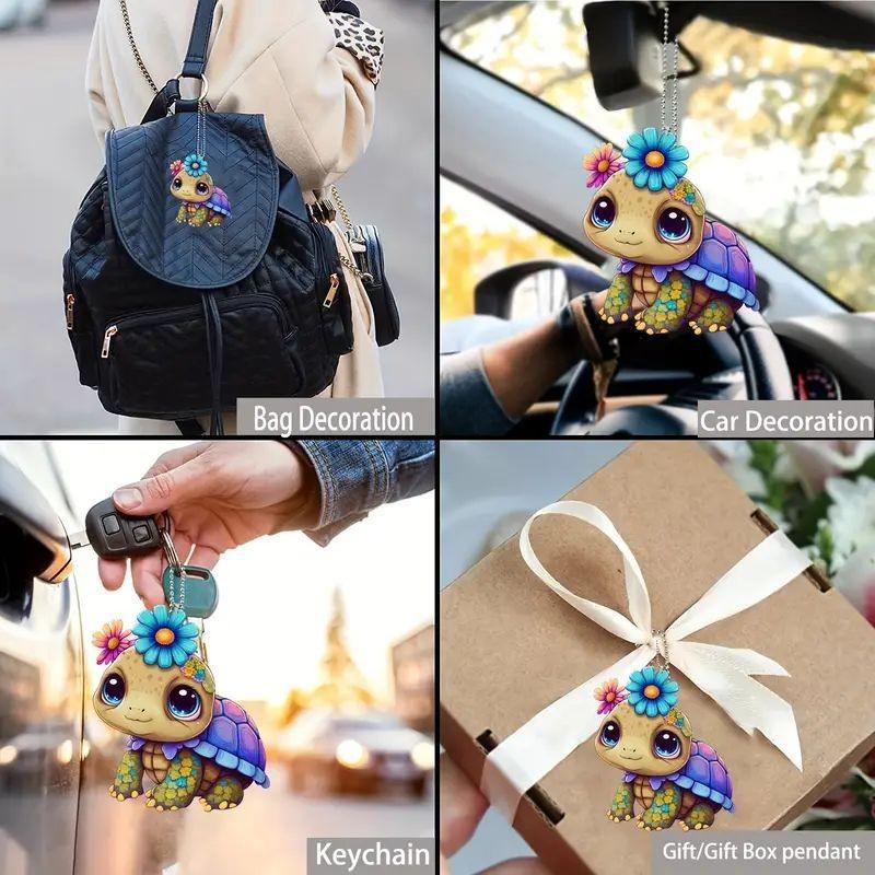 Acrylic Flat Fun Turtle Flower Car Ornament For Playful And Bright Interiors Car