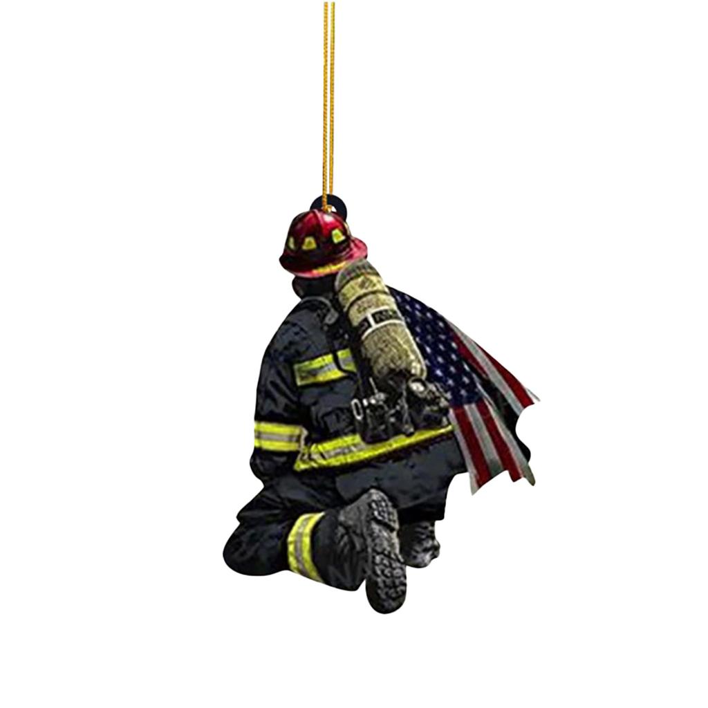 Christmas Firefighters Double sided Acrylic Car Pendant Fireman Xmas Tree Hanging Decoration Fireman Noel Ornaments Navidad