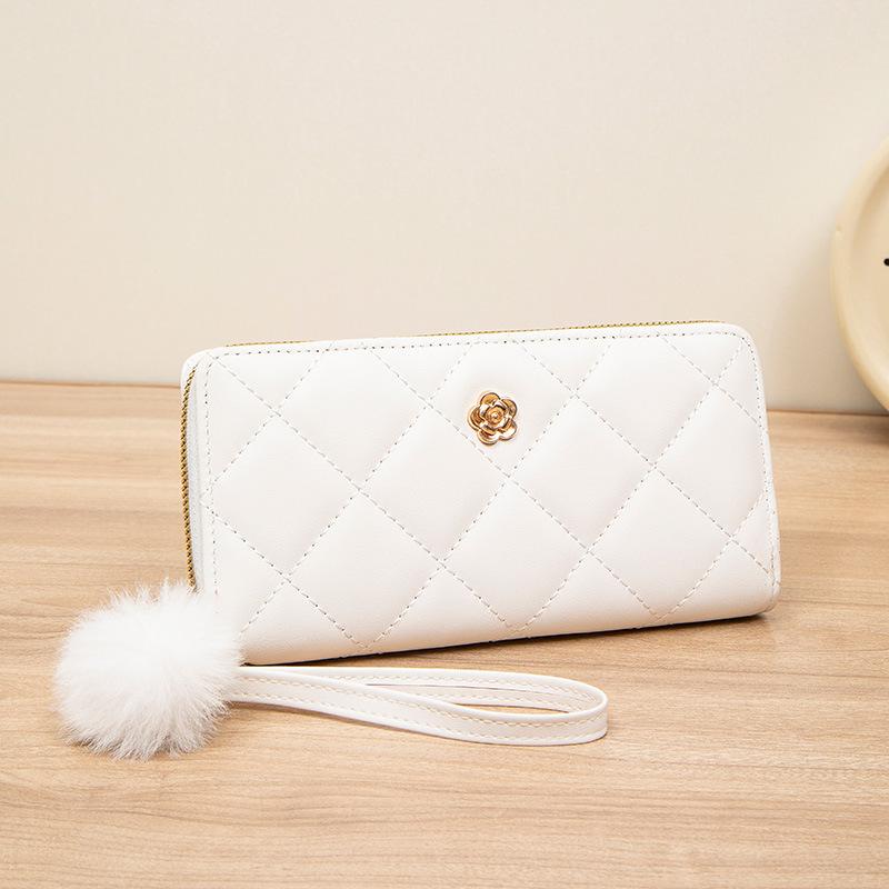 

Long wallet women s bag new fashion simple change bag hairball decorative clutch bag women s one белый