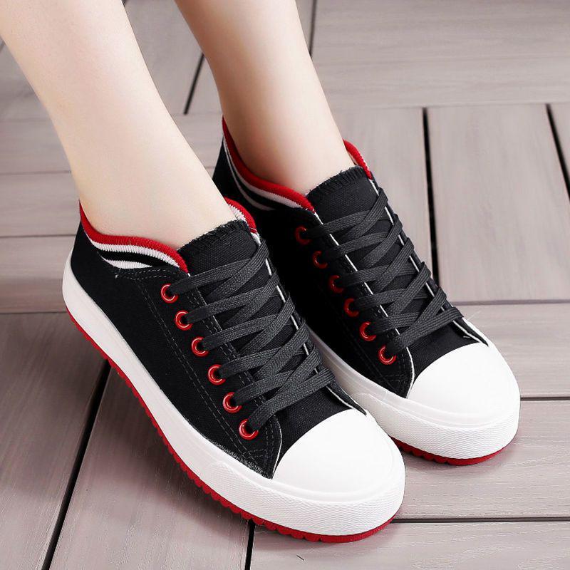 

Весна 2025 Женские парусиновые балетки на мягкой подошве - Универсальные и повседневные студенческие модные кеды 39 - Size up for wide feet чёрный